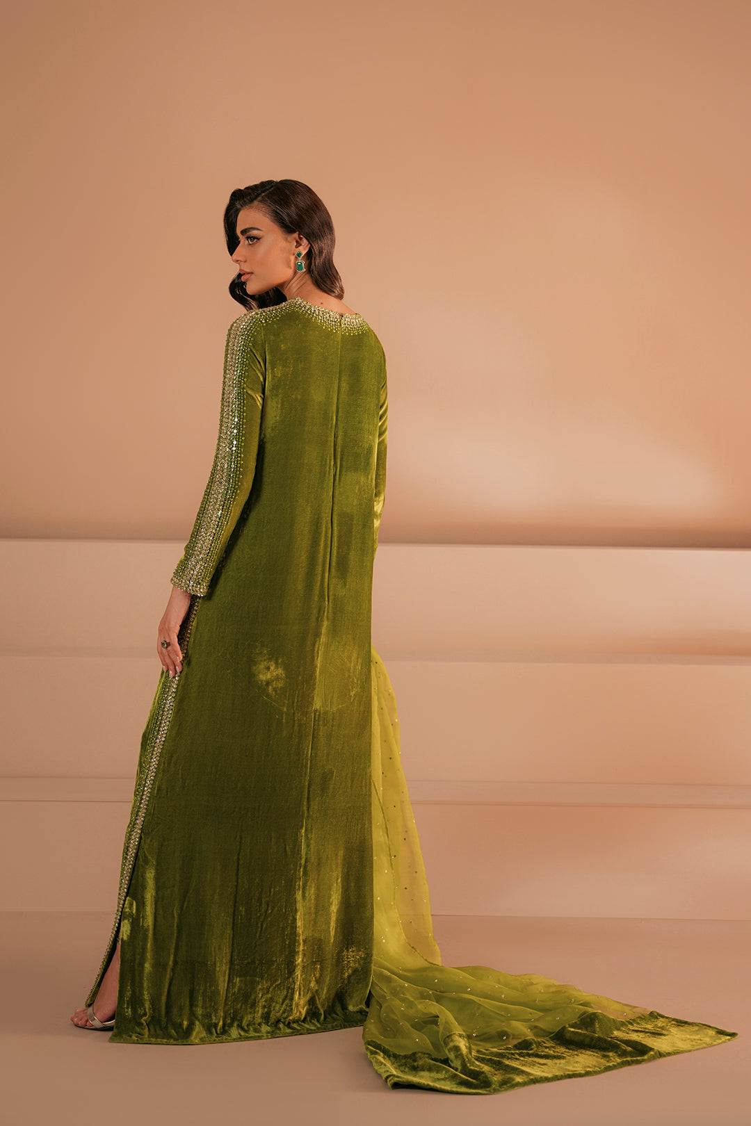 Charteuse Green Embellished Velvet Set