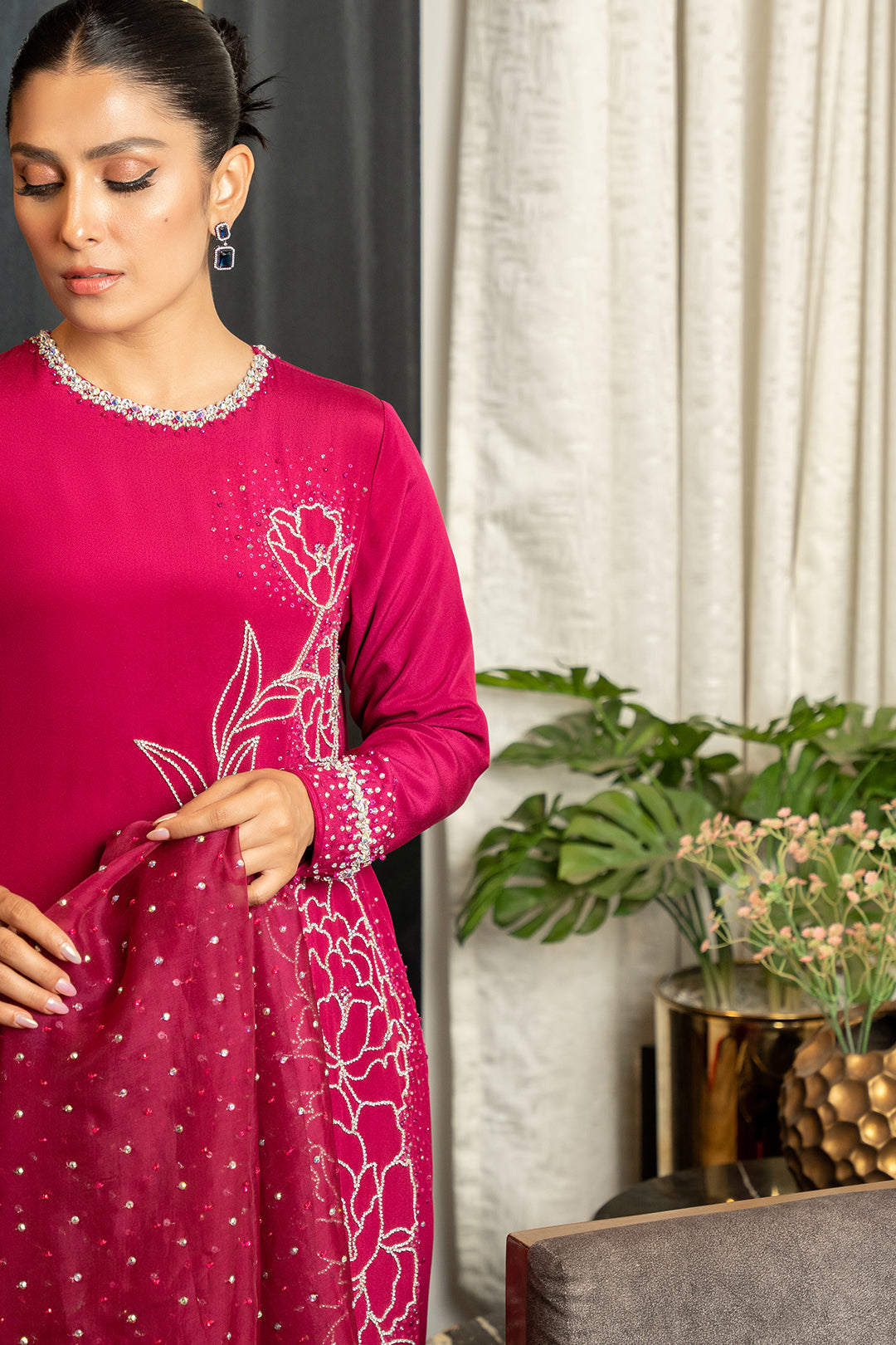 Fuchsia Pink Floral Assymetric Set