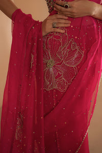 Hot Pink Crytallised Floral Saari